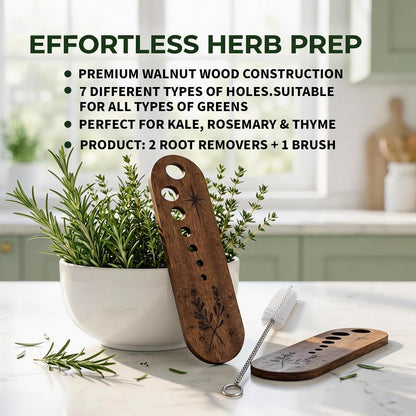 2 PCS Wooden Vegetable Herb Leaf Stripper Set, Multi Hole Herb Stripper Bowl Tool with Cleaning Brush, Exquisite Kitchen Gadget Gifts for Home Cooks and Chefs