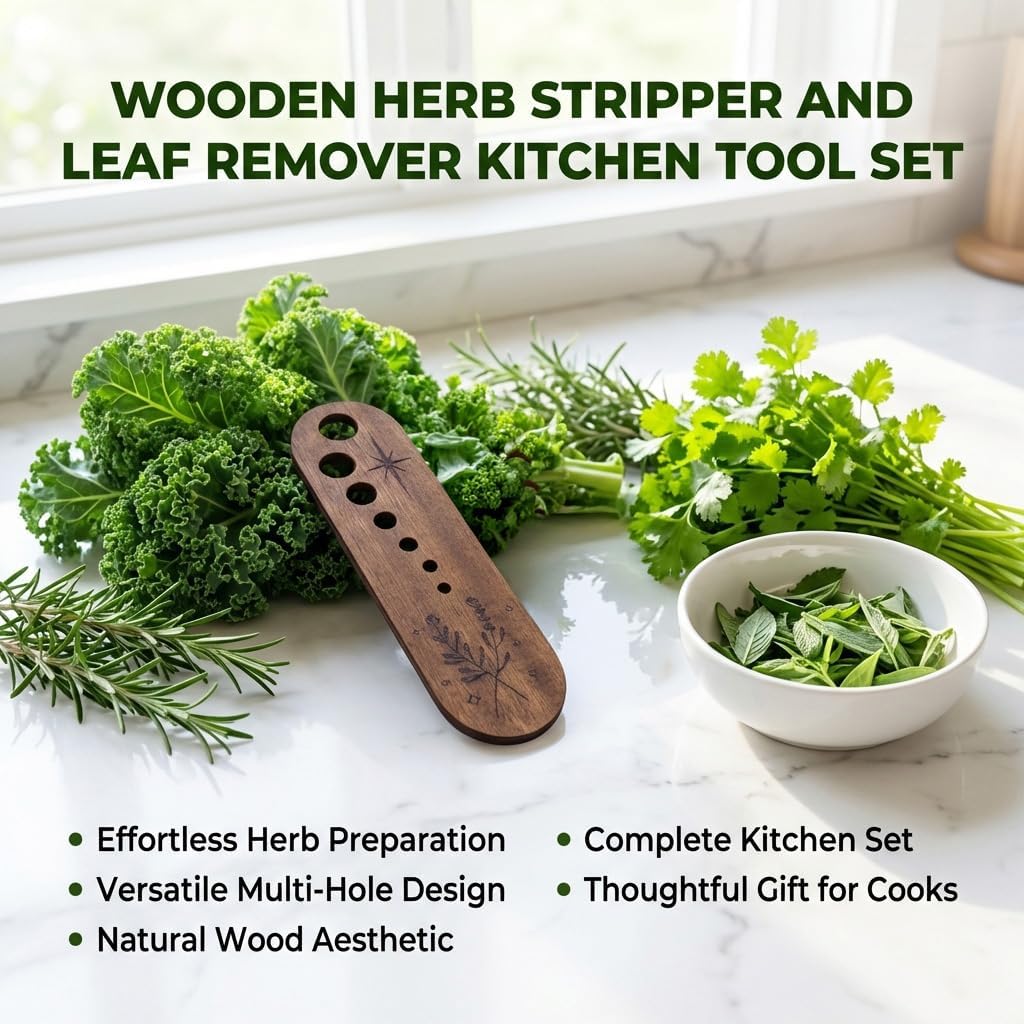 2 PCS Wooden Vegetable Herb Leaf Stripper Set, Multi Hole Herb Stripper Bowl Tool with Cleaning Brush, Exquisite Kitchen Gadget Gifts for Home Cooks and Chefs