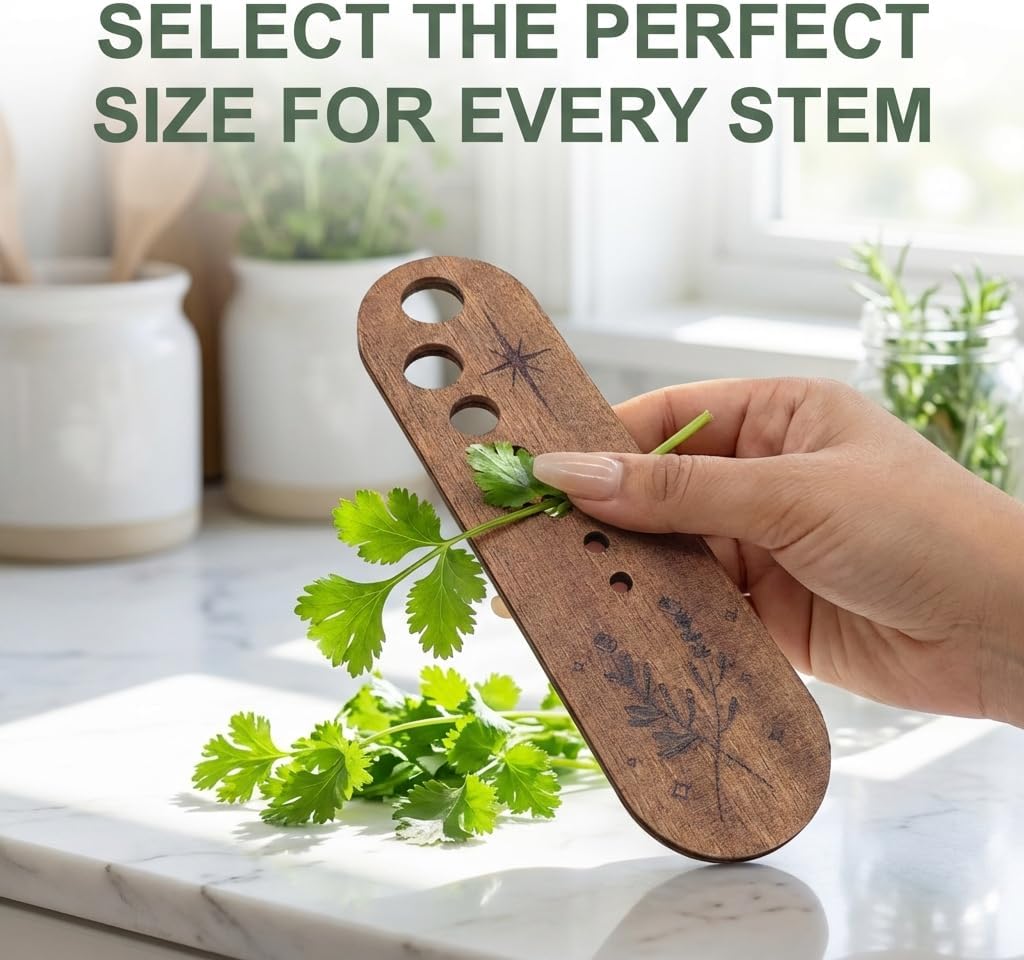 2 PCS Wooden Vegetable Herb Leaf Stripper Set, Multi Hole Herb Stripper Bowl Tool with Cleaning Brush, Exquisite Kitchen Gadget Gifts for Home Cooks and Chefs