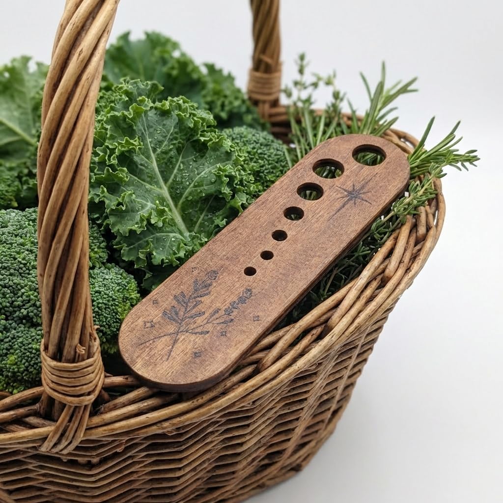 2 PCS Wooden Vegetable Herb Leaf Stripper Set, Multi Hole Herb Stripper Bowl Tool with Cleaning Brush, Exquisite Kitchen Gadget Gifts for Home Cooks and Chefs
