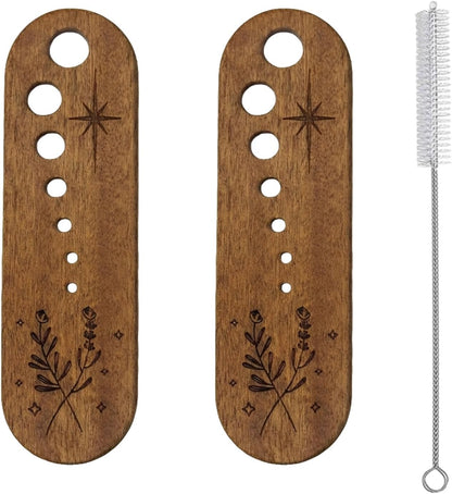 2 PCS Wooden Vegetable Herb Leaf Stripper Set, Multi Hole Herb Stripper Bowl Tool with Cleaning Brush, Exquisite Kitchen Gadget Gifts for Home Cooks and Chefs