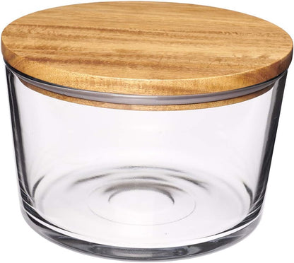 Glass Trifle Bowl with Lid, 104 oz Glass Salad Bowl with Acacia Wood Lid