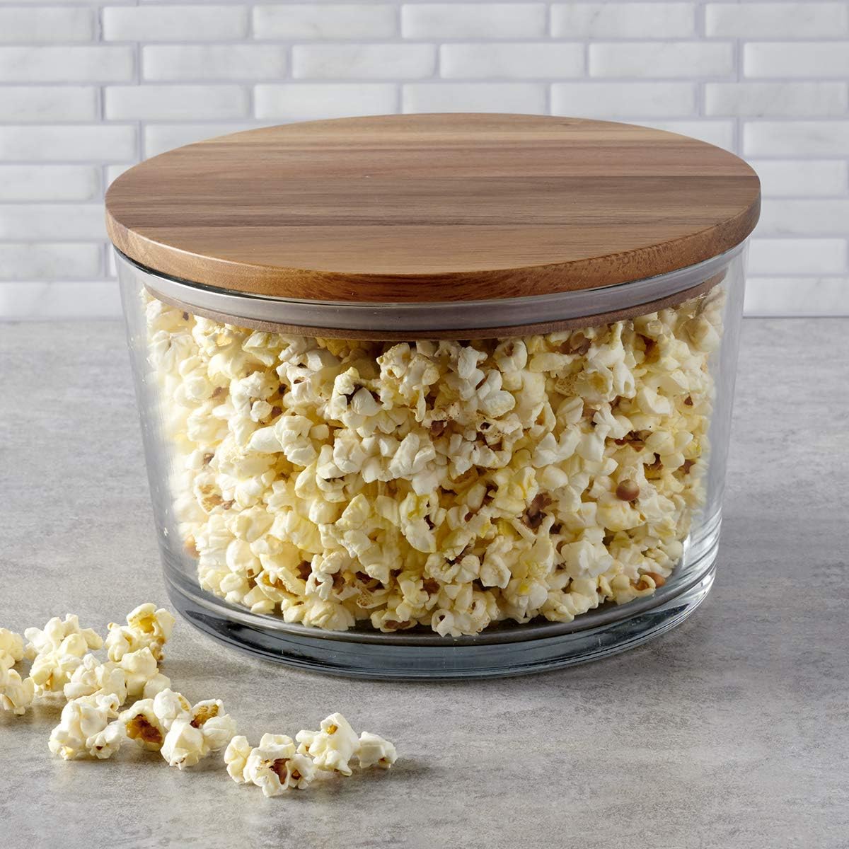 Glass Trifle Bowl with Lid, 104 oz Glass Salad Bowl with Acacia Wood Lid