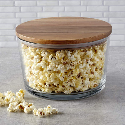 Glass Trifle Bowl with Lid, 104 oz Glass Salad Bowl with Acacia Wood Lid