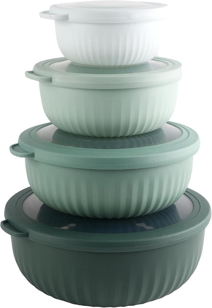 Prep Bowls with Lids- Wide and Deep Nesting Plastic Small Mixing Bowl Set with Lids, - Wide Bowls, Sage