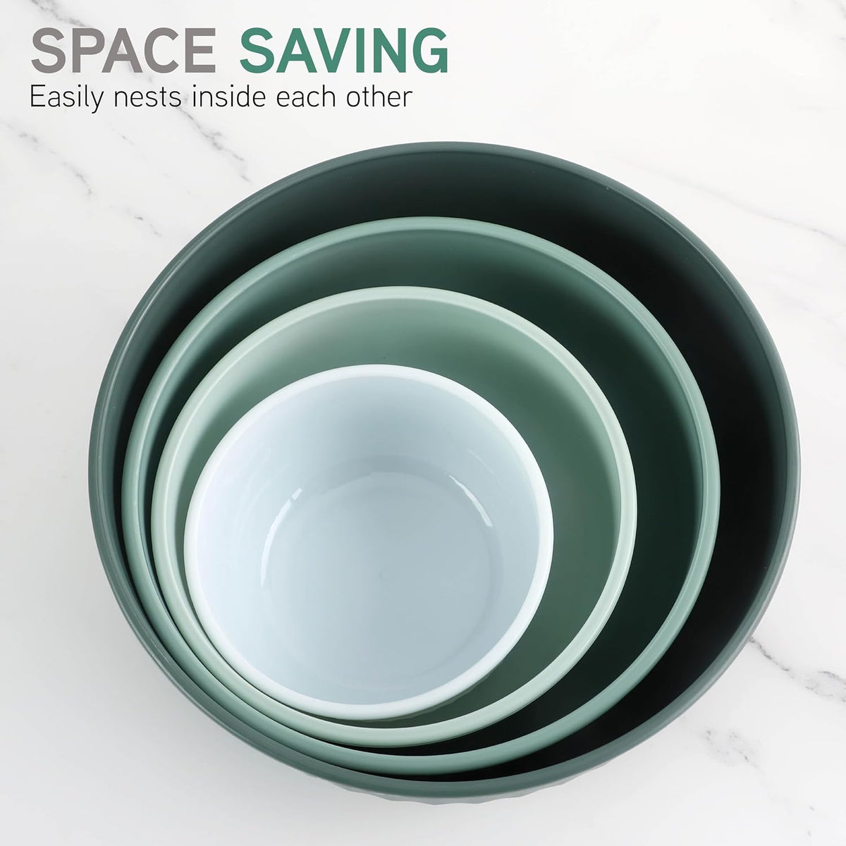 Prep Bowls with Lids- Wide and Deep Nesting Plastic Small Mixing Bowl Set with Lids, - Wide Bowls, Sage