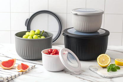 Prep Bowls with Lids- Wide and Deep Nesting Plastic Small Mixing Bowl Set with Lids, - Wide Bowls, Sage