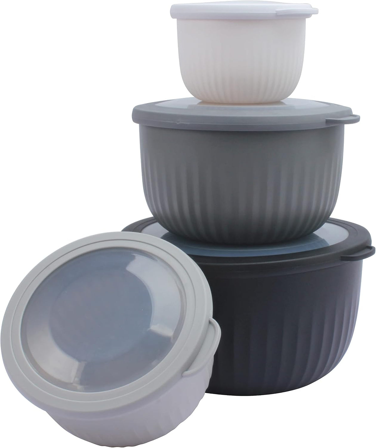 Prep Bowls with Lids- Wide and Deep Nesting Plastic Small Mixing Bowl Set with Lids, - Wide Bowls, Sage