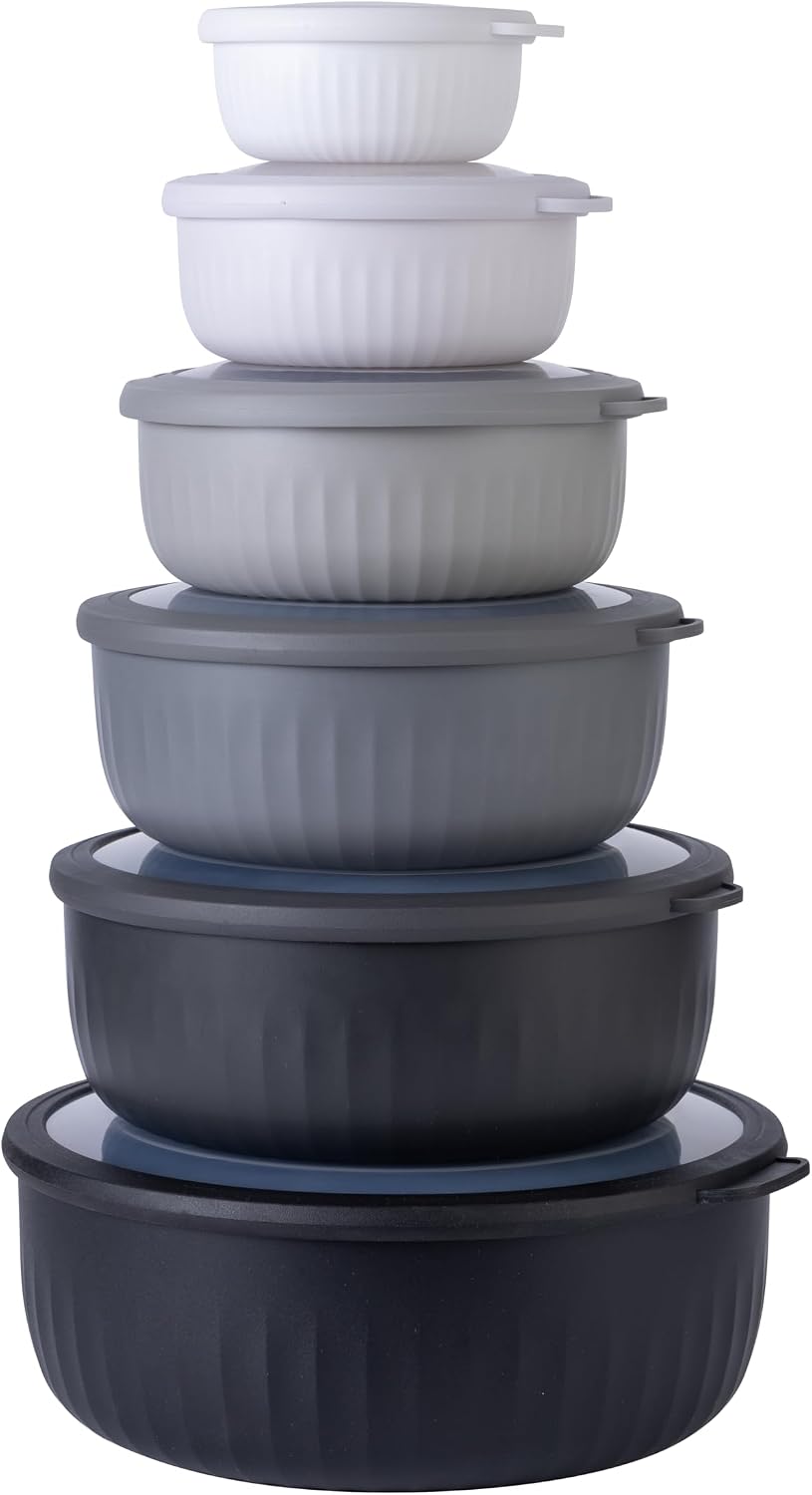 Prep Bowls with Lids- Wide and Deep Nesting Plastic Small Mixing Bowl Set with Lids, - Wide Bowls, Sage