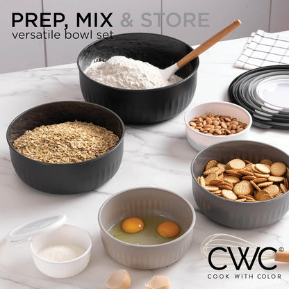 Prep Bowls with Lids- Wide and Deep Nesting Plastic Small Mixing Bowl Set with Lids, - Wide Bowls, Sage