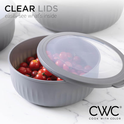 Prep Bowls with Lids- Wide and Deep Nesting Plastic Small Mixing Bowl Set with Lids, - Wide Bowls, Sage