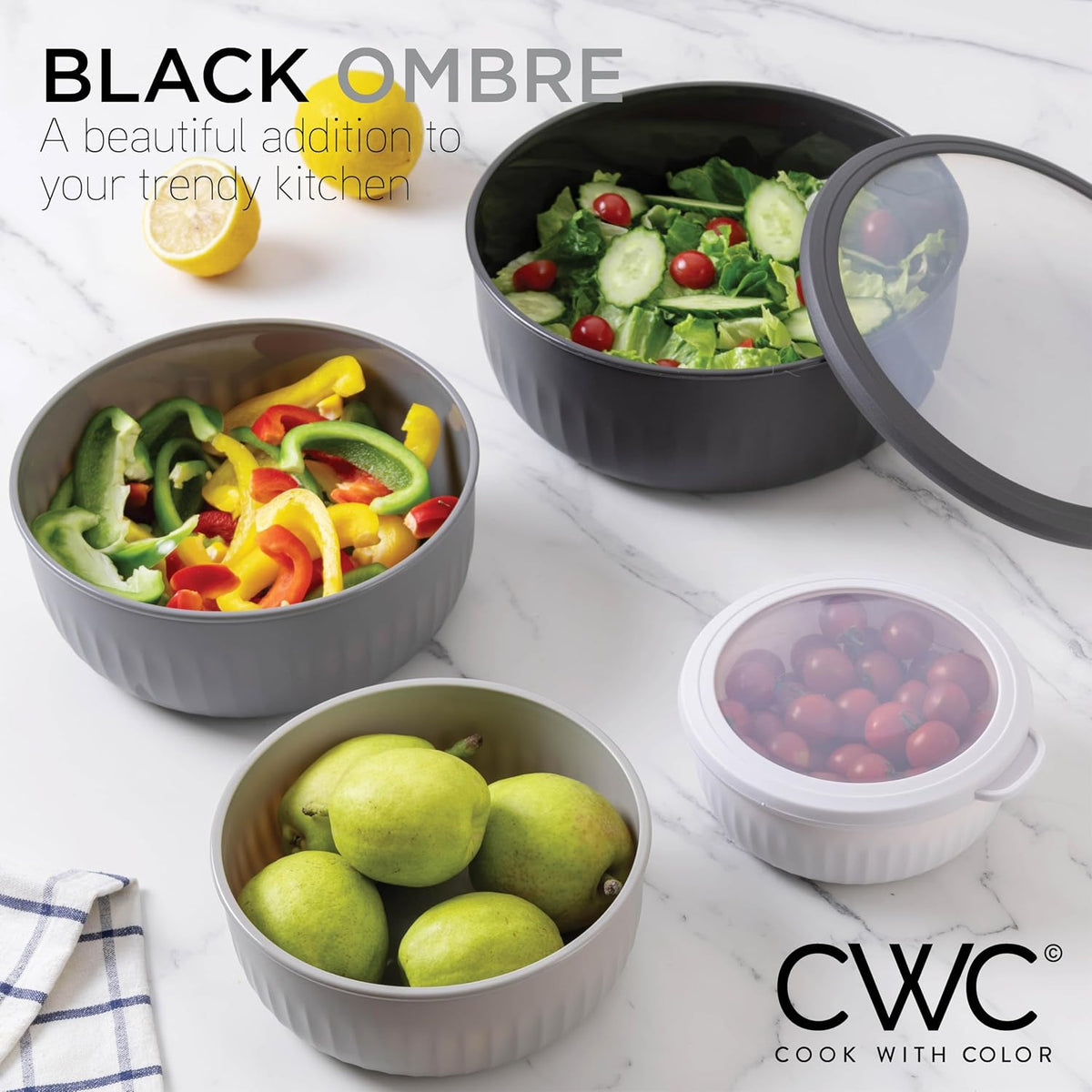 Prep Bowls with Lids- Wide and Deep Nesting Plastic Small Mixing Bowl Set with Lids, - Wide Bowls, Sage