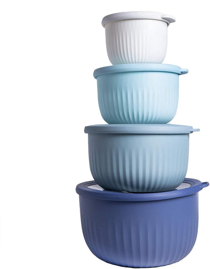 Prep Bowls with Lids- Wide and Deep Nesting Plastic Small Mixing Bowl Set with Lids, - Wide Bowls, Sage