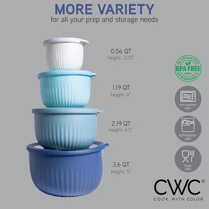 Prep Bowls with Lids- Wide and Deep Nesting Plastic Small Mixing Bowl Set with Lids, - Wide Bowls, Sage