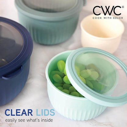 Prep Bowls with Lids- Wide and Deep Nesting Plastic Small Mixing Bowl Set with Lids, - Wide Bowls, Sage