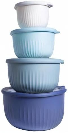 Prep Bowls with Lids- Wide and Deep Nesting Plastic Small Mixing Bowl Set with Lids, - Wide Bowls, Sage