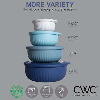 Prep Bowls with Lids- Wide and Deep Nesting Plastic Small Mixing Bowl Set with Lids, - Wide Bowls, Sage