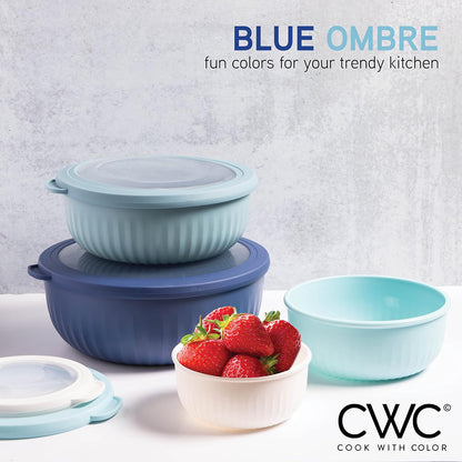 Prep Bowls with Lids- Wide and Deep Nesting Plastic Small Mixing Bowl Set with Lids, - Wide Bowls, Sage