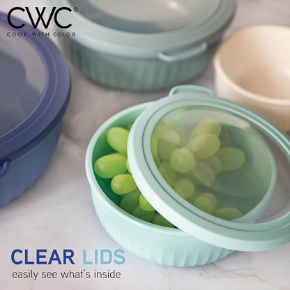 Prep Bowls with Lids- Wide and Deep Nesting Plastic Small Mixing Bowl Set with Lids, - Wide Bowls, Sage