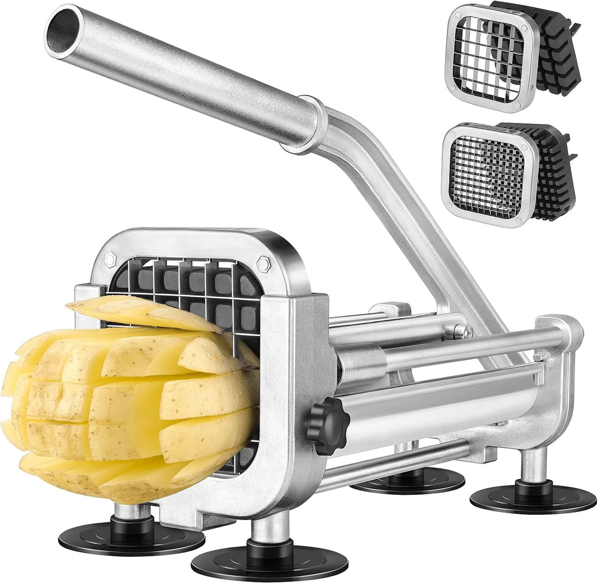 3Pcs French Fry Cutter, Professional Potato Cutter Slicer with 1/2 In & 3/8 In & 1/4 In Stainless Steel Blades, Great for Whole Potatoes Carrots Cucumbers.