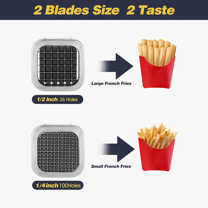 3Pcs French Fry Cutter, Professional Potato Cutter Slicer with 1/2 In & 3/8 In & 1/4 In Stainless Steel Blades, Great for Whole Potatoes Carrots Cucumbers.