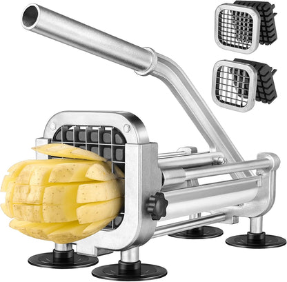 3Pcs French Fry Cutter, Professional Potato Cutter Slicer with 1/2 In & 3/8 In & 1/4 In Stainless Steel Blades, Great for Whole Potatoes Carrots Cucumbers.