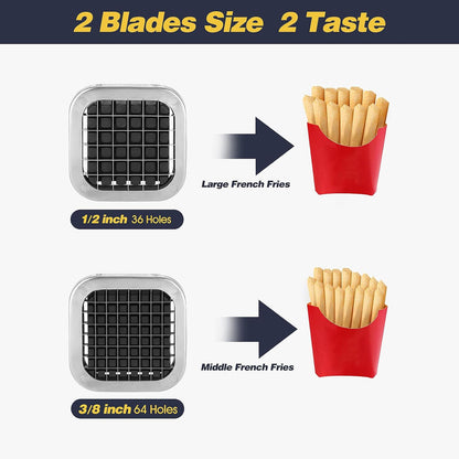 3Pcs French Fry Cutter, Professional Potato Cutter Slicer with 1/2 In & 3/8 In & 1/4 In Stainless Steel Blades, Great for Whole Potatoes Carrots Cucumbers.