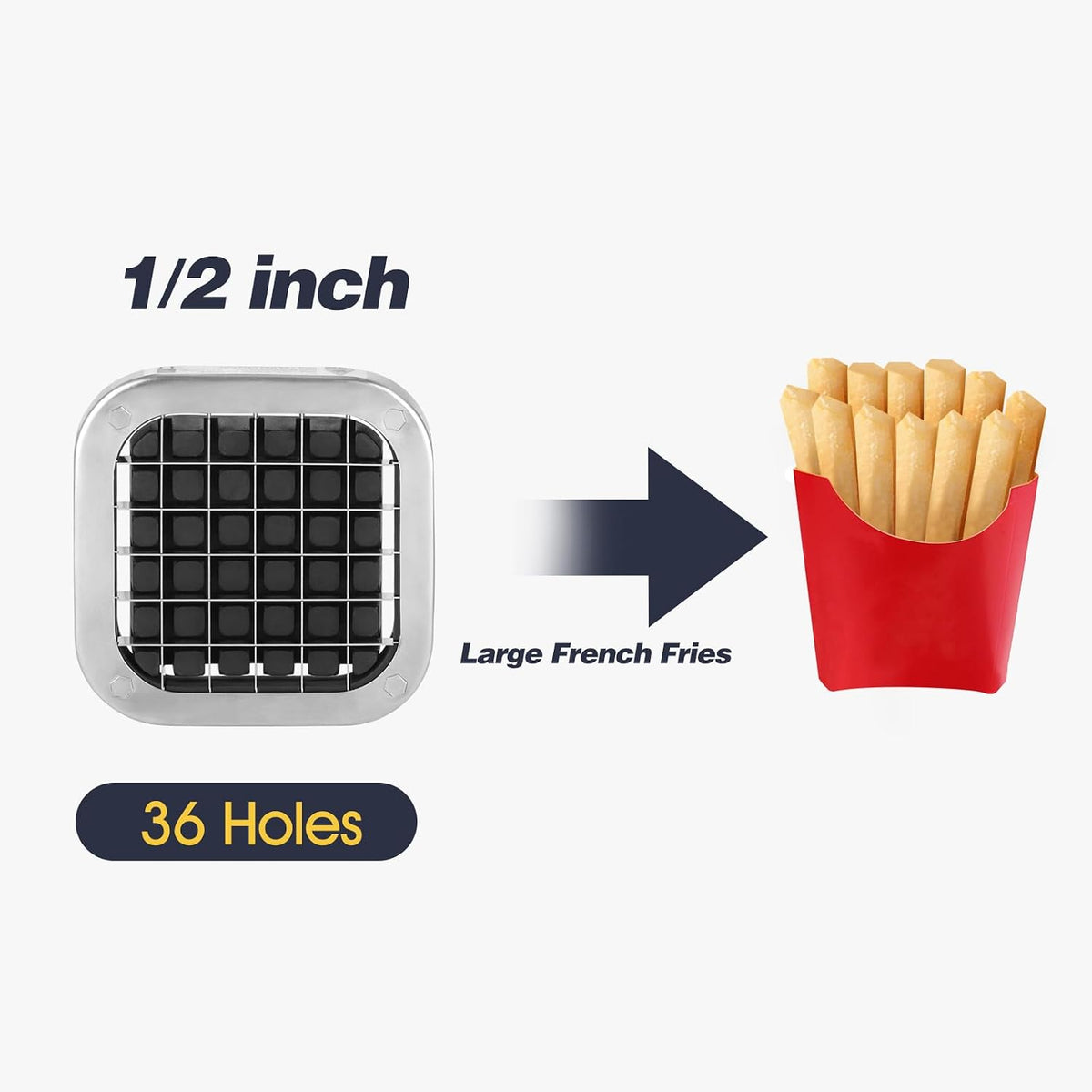 3Pcs French Fry Cutter, Professional Potato Cutter Slicer with 1/2 In & 3/8 In & 1/4 In Stainless Steel Blades, Great for Whole Potatoes Carrots Cucumbers.