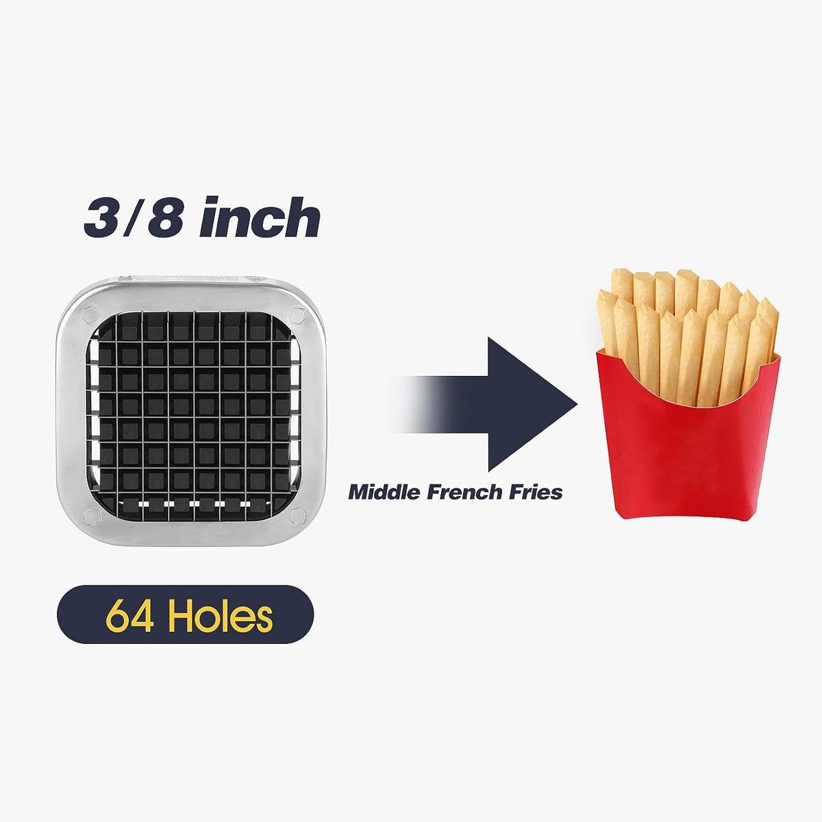 3Pcs French Fry Cutter, Professional Potato Cutter Slicer with 1/2 In & 3/8 In & 1/4 In Stainless Steel Blades, Great for Whole Potatoes Carrots Cucumbers.