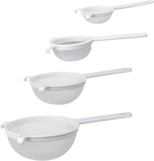 Kitchen Double-Ear Fine Mesh Strainers, BPA Free, Set of 4 Sizes Includes 3, 4, 5.5, and 7-Inch Diameter
