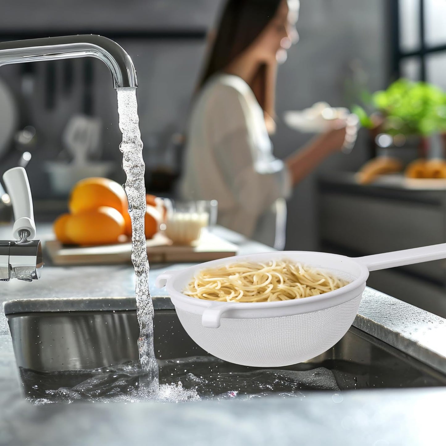 Kitchen Double-Ear Fine Mesh Strainers, BPA Free, Set of 4 Sizes Includes 3, 4, 5.5, and 7-Inch Diameter