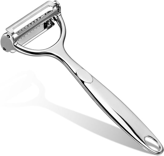 Vegetable Peeler Grater 2-in-1 Double-Sided Blade Fruit Slicer Julienne Cutter with Handle Multifunction Peeler for Kitchen Carrot Cucumber Potato Veggie Cooking Tools, Zinc Alloy