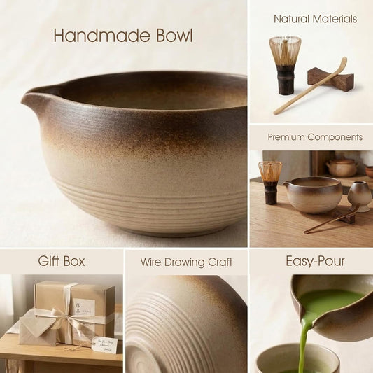 5-Piece Matcha Set，Matcha Bowl & 100-Prong Purple Bamboo Whisk