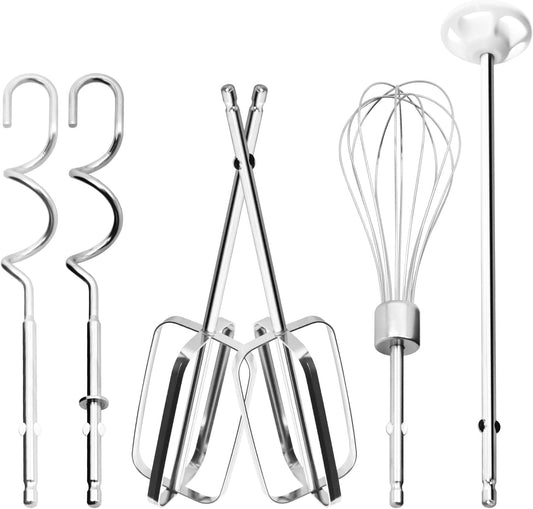 Hand Mixer Attachments Replacement for Hamilton Beach Mixer Beaters Parts | 62632R 62682RZ 62692 62695V 64699 - Hand Mixer Beaters,Wire Egg Whisk,Liquid Blending Rod,Dough Hooks,Set of 6