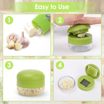 2Pcs Garlic Presses, Garlic Chopper for Garlic Ginger Fruit | Stainless Steel Crusher Mincer with Silicone Garlic Peeler & Cleaning Brush, Easy Squeeze Kitchen Gadget for Home Cooking