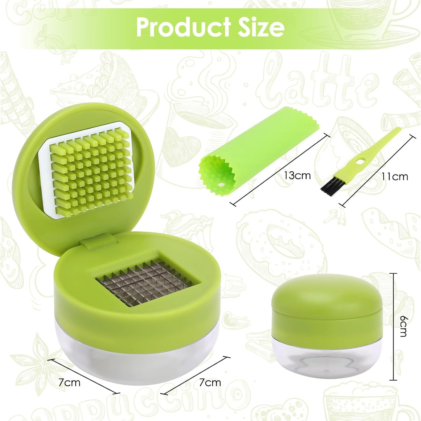 2Pcs Garlic Presses, Garlic Chopper for Garlic Ginger Fruit | Stainless Steel Crusher Mincer with Silicone Garlic Peeler & Cleaning Brush, Easy Squeeze Kitchen Gadget for Home Cooking