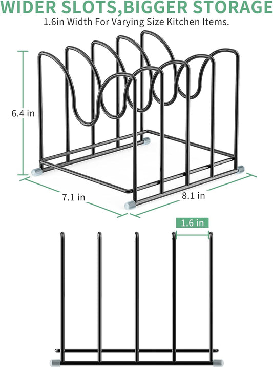 Pot Lid Organizer Rack,1.6in Wide Cutting Board Organizer for Pan Lids,Baking Sheets,Cookie Sheets, with 4 Slots,Cutting Board Holder Rack (2PC-Large)