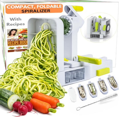 QuickFold 5-Blade Spiralizer: Compact Foldable Manual Vegetable Spiralizer & Zucchini Noodle Maker, 5 Japanese Stainless Steel Blades, Spaghetti Maker for Potatoes, Keto Paleo Gluten-Free