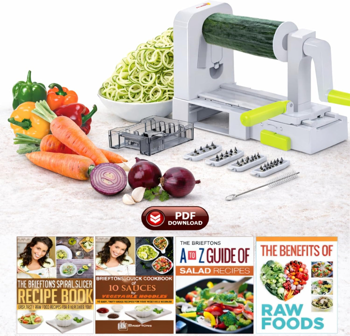 QuickFold 5-Blade Spiralizer: Compact Foldable Manual Vegetable Spiralizer & Zucchini Noodle Maker, 5 Japanese Stainless Steel Blades, Spaghetti Maker for Potatoes, Keto Paleo Gluten-Free