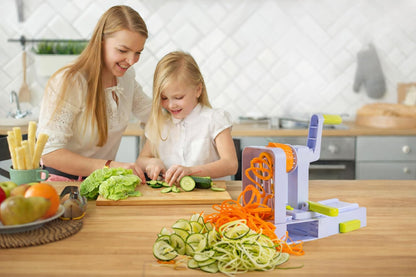 QuickFold 5-Blade Spiralizer: Compact Foldable Manual Vegetable Spiralizer & Zucchini Noodle Maker, 5 Japanese Stainless Steel Blades, Spaghetti Maker for Potatoes, Keto Paleo Gluten-Free
