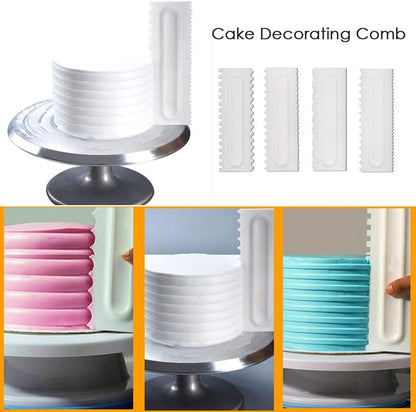 4 Pcs/set Cake Scraper Decorating Plastic Sawtooth Comb Mousse Butter Cream Cake Edge Tools Plastic Sawtooth Cake Icing Smoother Kitchen Baking Cake Edge DIY Tool