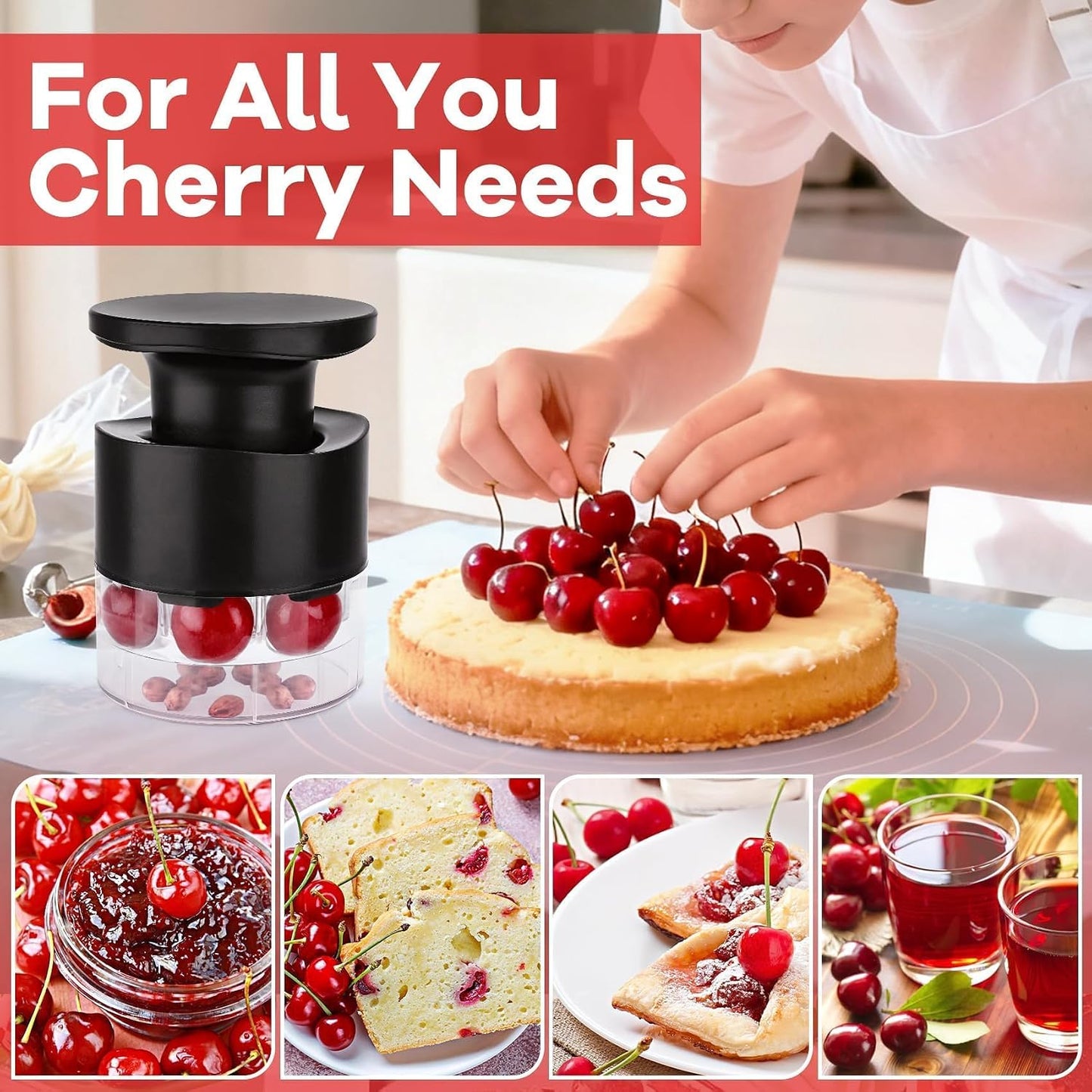 7-Hole Cherry Pitter Tool – Multi Cherry Pitter Pit Remover Corer, Mess-Free Fruit Stoner for Cherry Jam, Baking & Kitchen Prep
