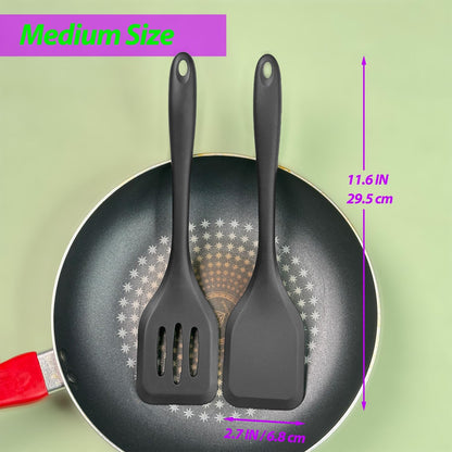 Silicone Spatula Set, Heat Resistant Solid & Slotted Turner, 11 IN