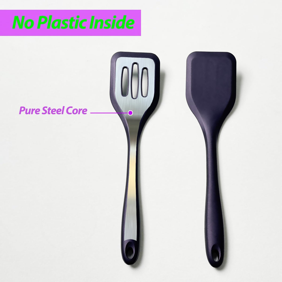 Silicone Spatula Set, Heat Resistant Solid & Slotted Turner, 11 IN