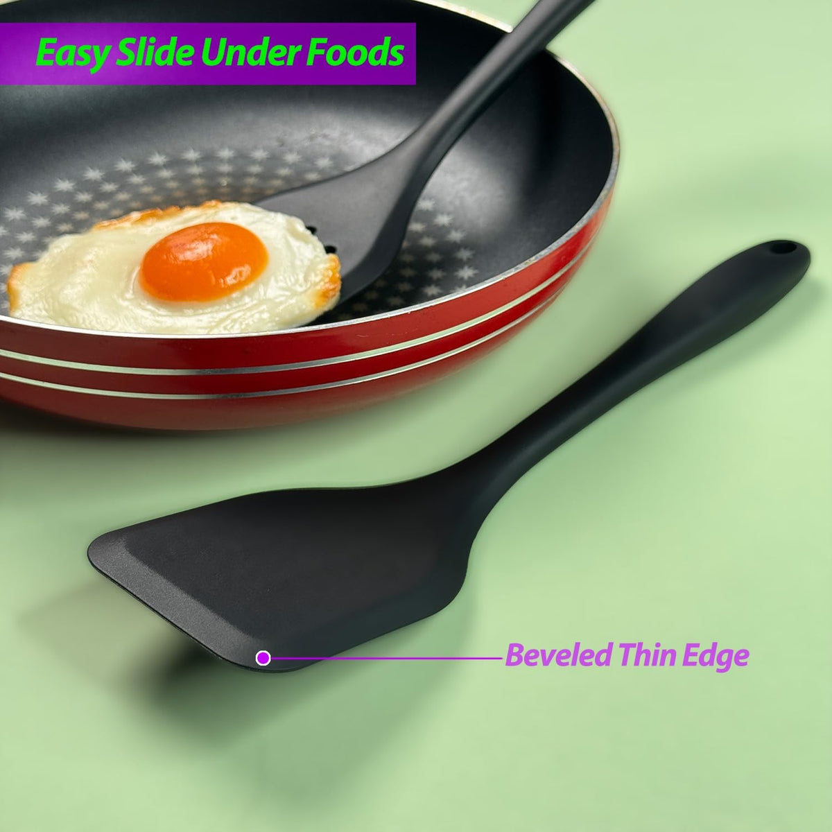 Silicone Spatula Set, Heat Resistant Solid & Slotted Turner, 11 IN