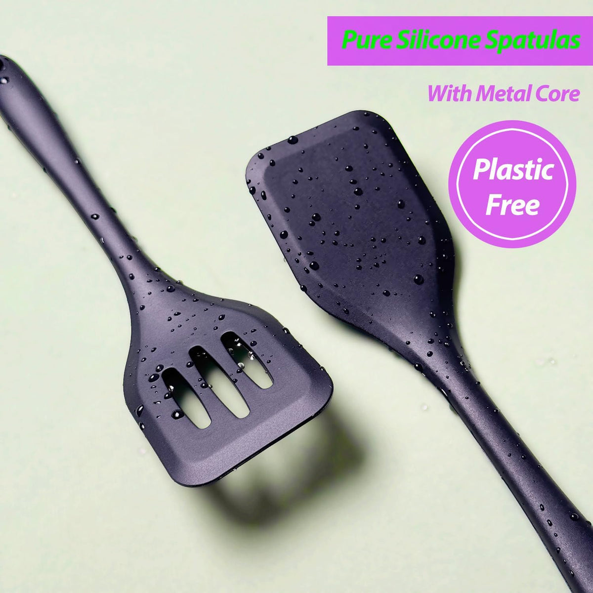 Silicone Spatula Set, Heat Resistant Solid & Slotted Turner, 11 IN