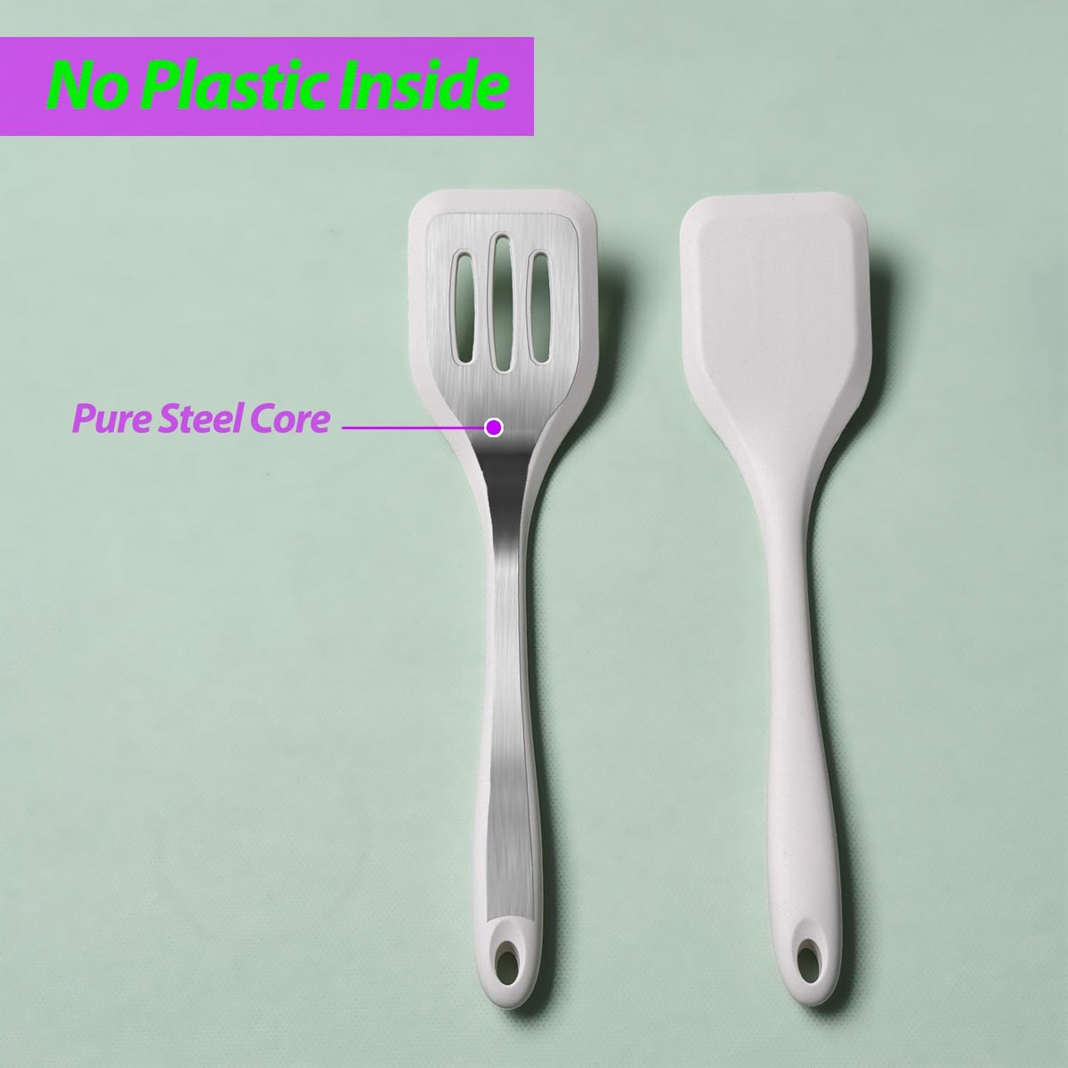 Silicone Spatula Set, Heat Resistant Solid & Slotted Turner, 11 IN
