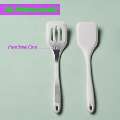 Silicone Spatula Set, Heat Resistant Solid & Slotted Turner, 11 IN