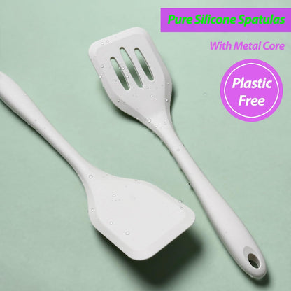 Silicone Spatula Set, Heat Resistant Solid & Slotted Turner, 11 IN