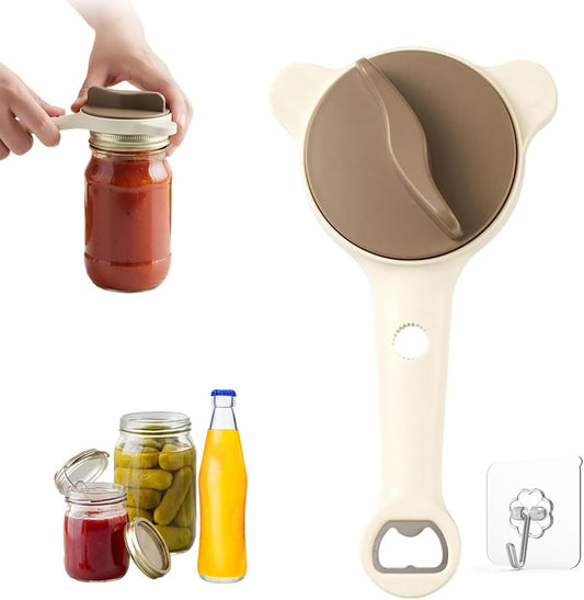 Jar Opener for Seniors, 4 in 1 Multi-Purpose Jar Opener, Adjustable Stainless Steel Lid Remover for Seniors & Arthritis Sufferers, Fits Kitchen Jars, Bottles &Cans, Home Kitchen Helper